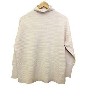 WHITE HOUSE BLACK MARKET Cream Mock Neck Ribbed Sweater Long Sleeves Large NEW